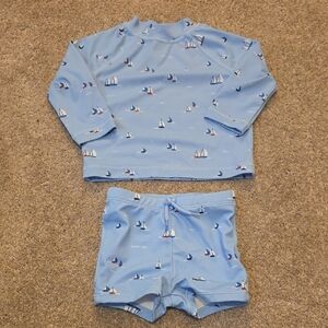 Janie and Jack Light Blue Sailboat Rashguard Set